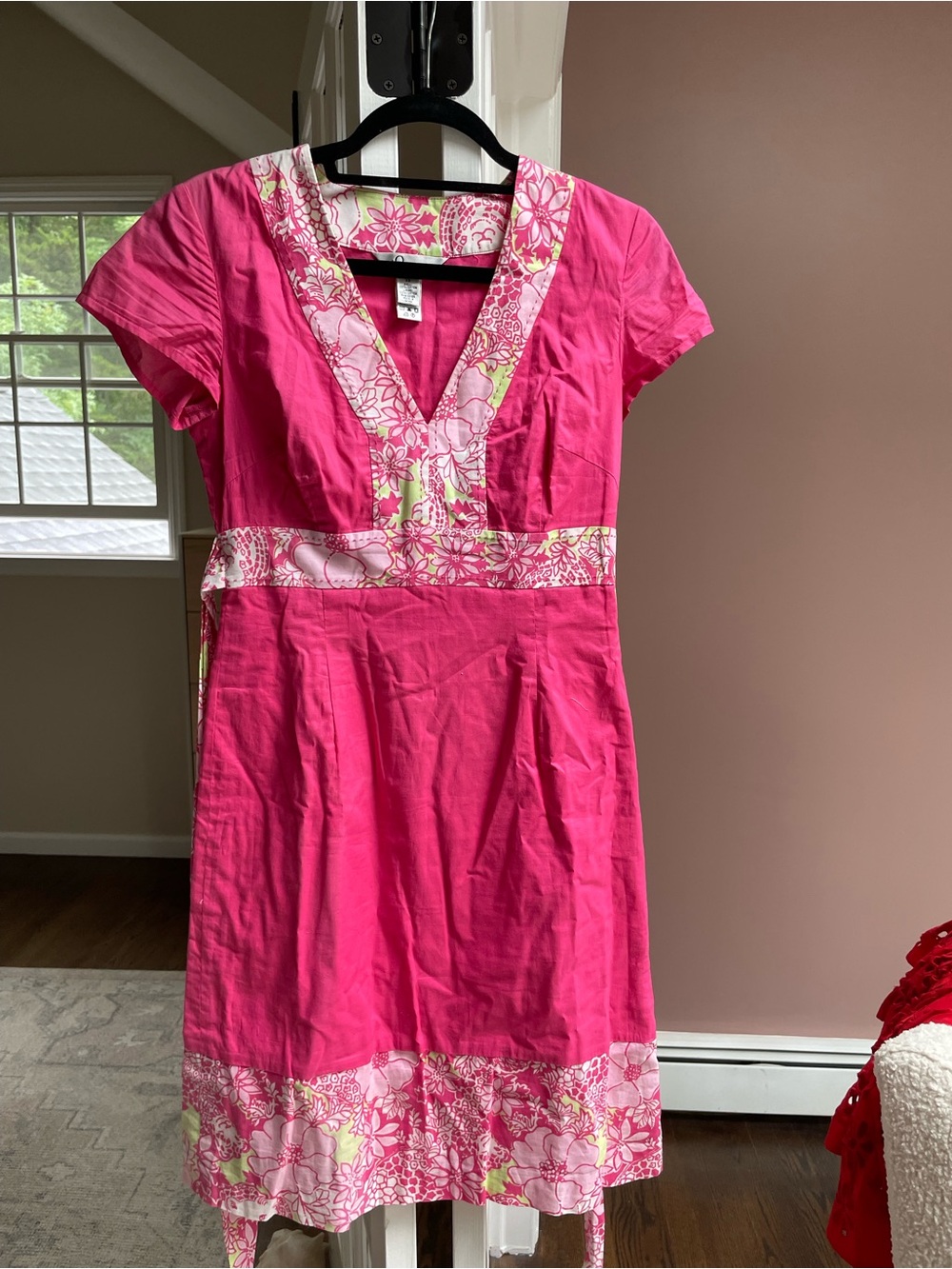 Lilly Pulitzer Pink Floral-Trim V-Neck Dress